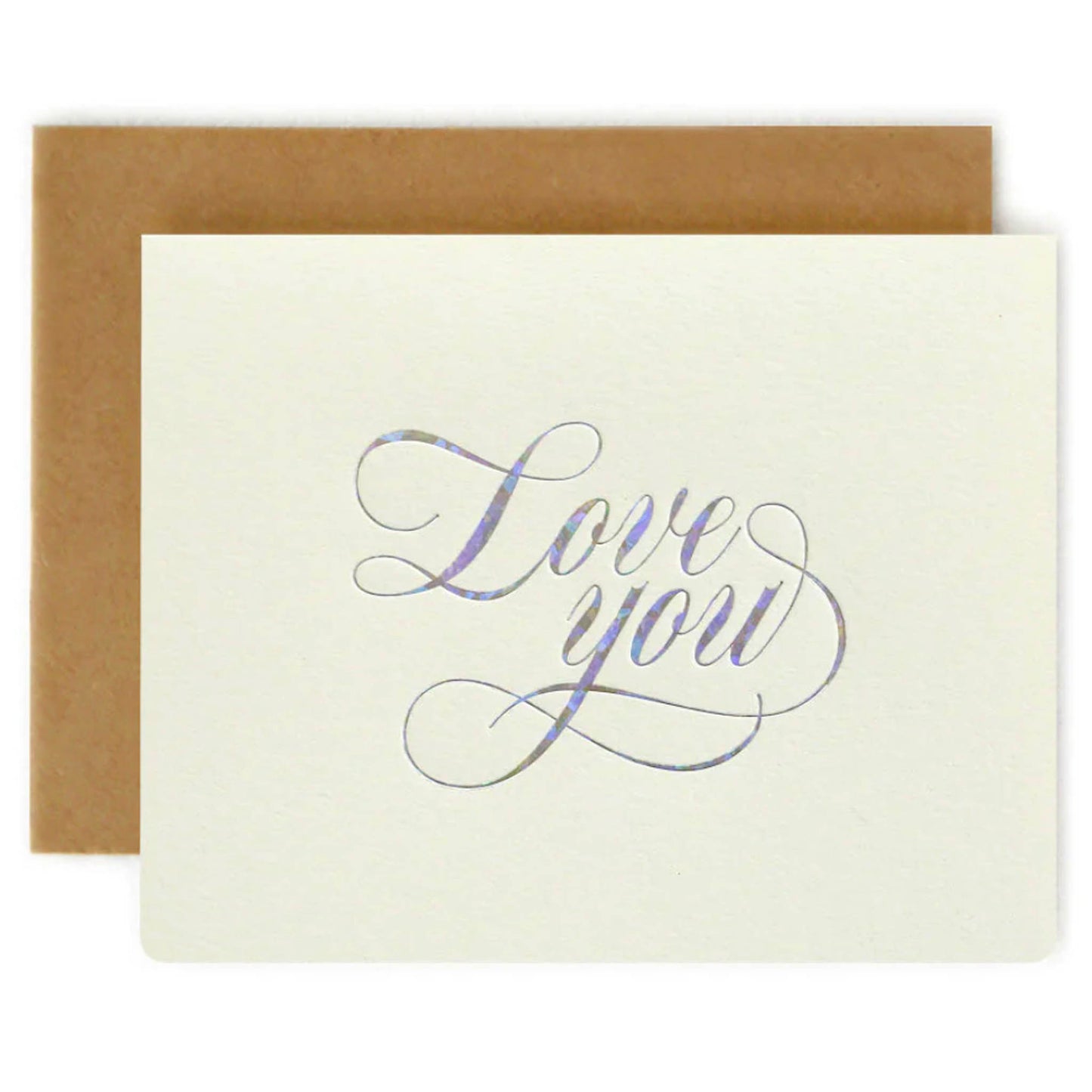 Love You (Holographic) Bespoke Letterpress Card - Greeting & Note Cards - Floratique Florals