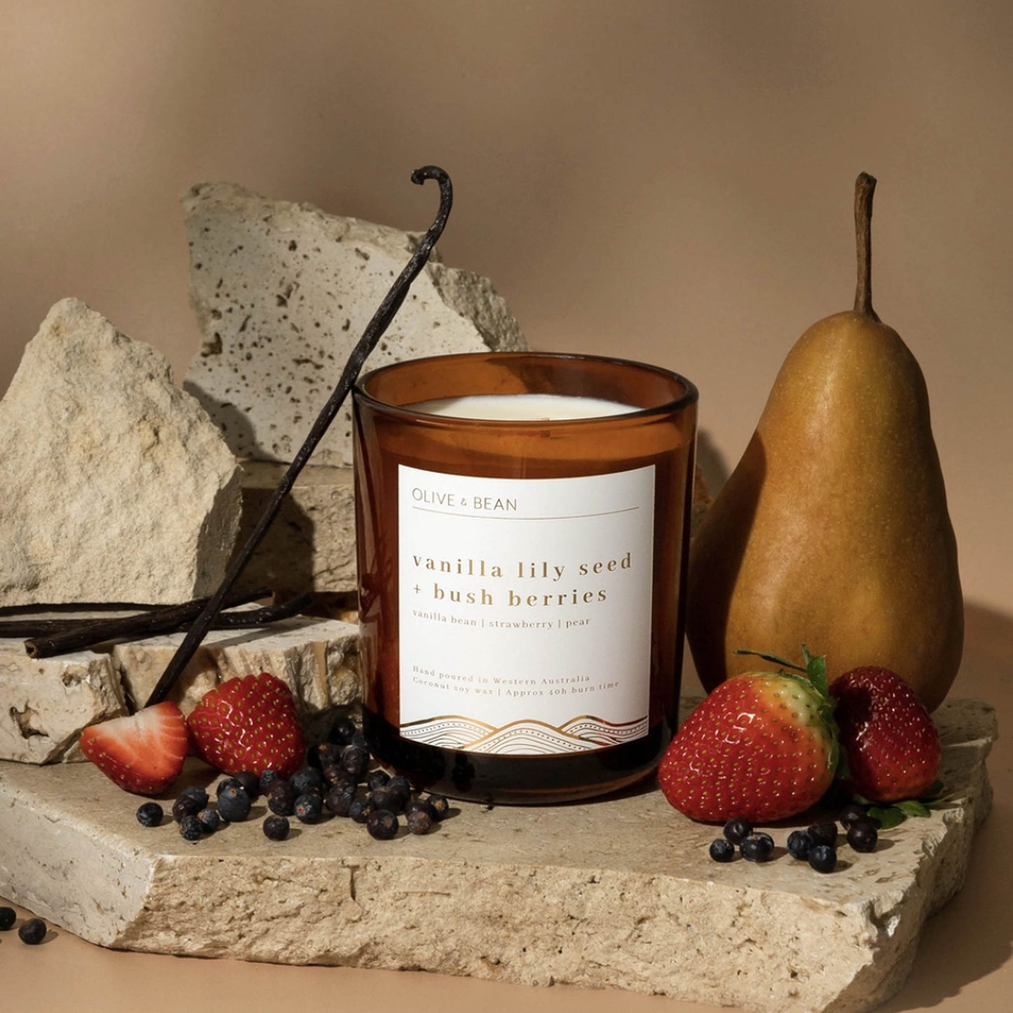 Olive & Bean Vanilla Lily Seed & Bush Berries Candle 160g - Candle - Floratique Florals